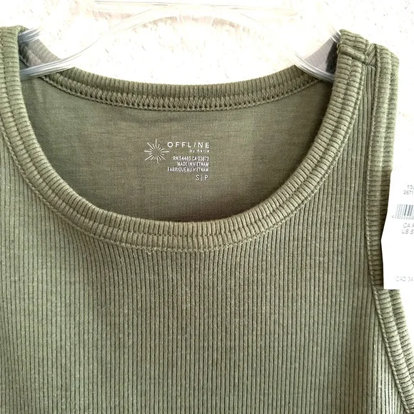 Aerie Offline  Green Ribbed Soft Crop High Neck Tank Top - Picture 4 of 5